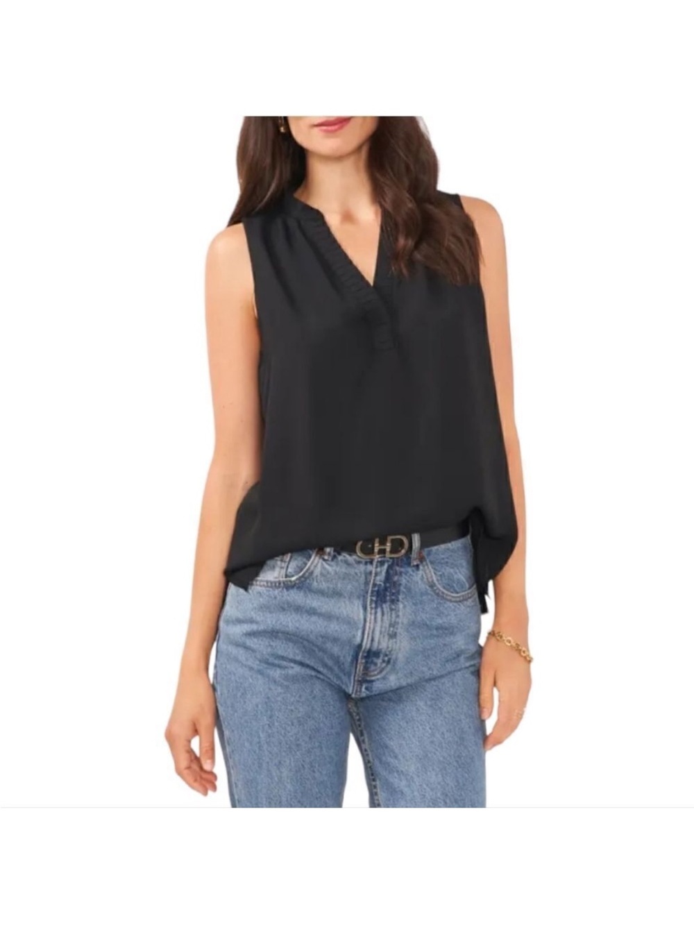 Vince Camuto Black Sleeveless V-Neck Shell Blouse